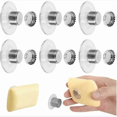 Sett med 6 magnetiske såpekopper med sugekopper, designet for bruk uten boring. Disse magnetiske såpekoppene er egnet for bad, vask, badekar
