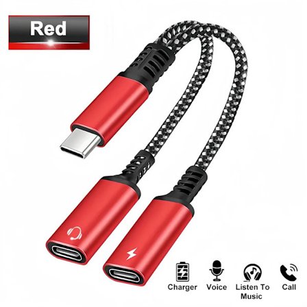 2-i-1 USB C till Dubbel USB C Hörlursuttag Adapter Typ C Laddning Audio Aux Adapter kompatibel iPhone 15 Samsung Huawei Xiaomi