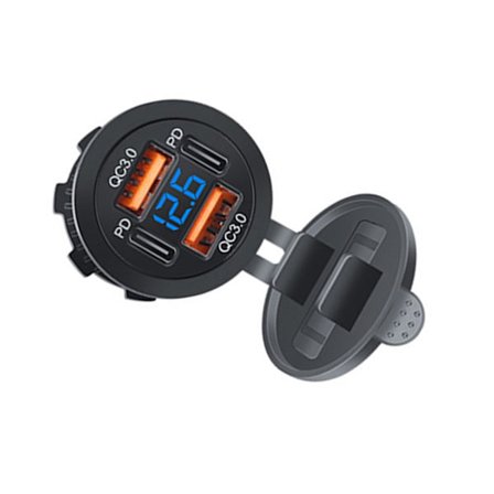 12-24V USB-strømuttak Billader Dobbel QC3.0+Dobbel PD Type-C-uttak