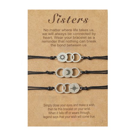 til Sun Moon Star Best Friend Halskæder til 3 Kvinder Teenagere Piger Venskabsarmbånd Sæt Søster Smykkegaver til hende Sil