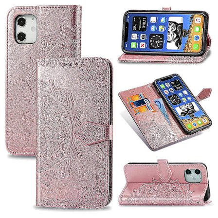 Etui til iPhone 12 Cover Læder Wallet Etui Prægning Mandala Magnetisk Flip Beskyttelse Stødsikker - Rosaguld[YD]