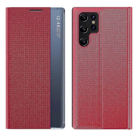 Til Samsung Galaxy S24 Ultra Case PC + PU Læder Display Vindue Flip Stand Telefon Beskyttelse Rød