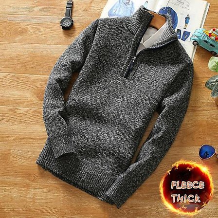 Vinter Herre Fleece Tykkere Sweater Halv Lynlås Rullekrave Varm Pullover Kvalitet Mand Slim Strikket Uld Sweaters Til Forår