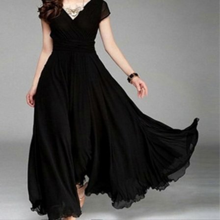 Casual chiffonkjole til kvinder V-hals Aftenkjole Bryllupsgæstekjoler til udendørs hverdagsoutfit