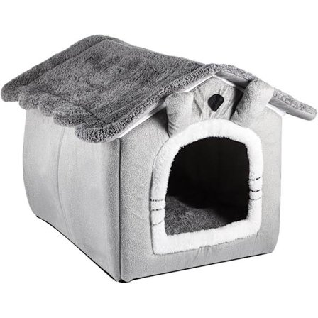 Husdjursbo 40*38*35CM Hundhus Bärbar Kattbur Säng Inomhus med Avtagbar Kudde Katthåla Varm Valp Säng Tvättad Vikbar