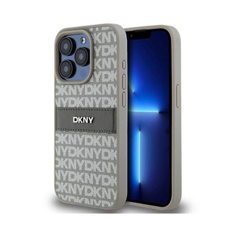 DKNY Læder Mono Stripe & Metal Logo - Etui til iPhone 15 Pro Max (beige)