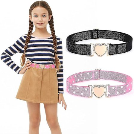 2-pak Pige Elastiske Bælter Børne Stræk Bælter Mode Sød Justerbar Hjerte Bælte Szkyd-yuhao