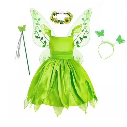 Jenter Tinkerbell Kostyme Prinsessekjole Fancy Fairy Kjoler Cosplay Festantrekk - Perfet 140cm