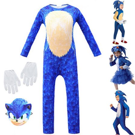 Sonic The Hedgehog Cosplay Halloween Tøj til børn Drenge Piger W Overall + Maske + Handske_yu