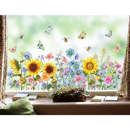 Solros & Fjäril Fönsterdekorationer - Vår & Sommar Fönsterdekoration - Färgglada Blommor & Insekter Dekaler - Dubbelsidig Statisk Fönsterfilm