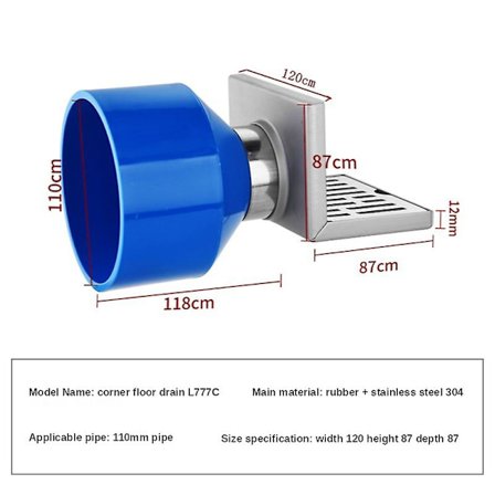 Rustfrit stål sideafløb væg side bruseafløb balkon væg hjørne gulvafløb samme-lags vægafløb gulv-L777C (plus 110 reduktionsringe)