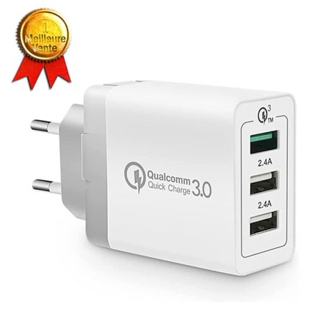 USB C-adapter - TD - 3 portar - 18W laddare - Kompatibel med iPhone och Android - Vit