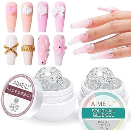 Solid Builder Gel and Glue Gel for Nails, Clear Nail Extension Gel UV LED Hard Gel for Nails,