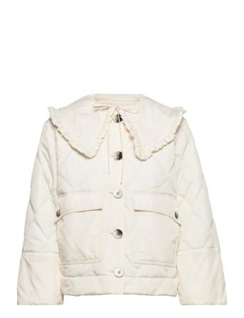 Ripstop Quilt Frill Collar Jacket Vattert Jakke Creme Ganni