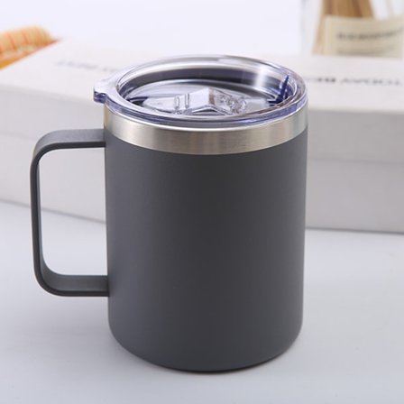 12oz Kaffe Krus Med Håndtak Og Glidende Lokk, Rustfritt Stål Reise Tumbler Kopp Med Håndtak, Dobbelt Vakuum Isolert Camping Kopp (Grå)