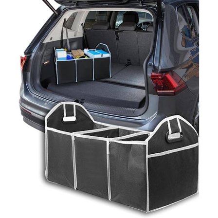 Bagasjeromsorganisator for bil, sammenleggbar oppbevaringsveske med tre rom, universelt biltilbehør, egnet for SUV-er, lastebiler og varebiler