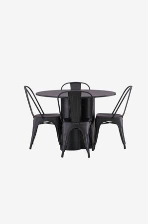 Venture Home - Ruokailuryhmä Olivia ja tuolit Tempe, 4 kpl - Musta - Ruokailuryhmä 4 hengelle - - Homeroom