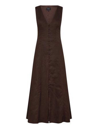 Cordelia Linen Midi Dress Brown Bardot