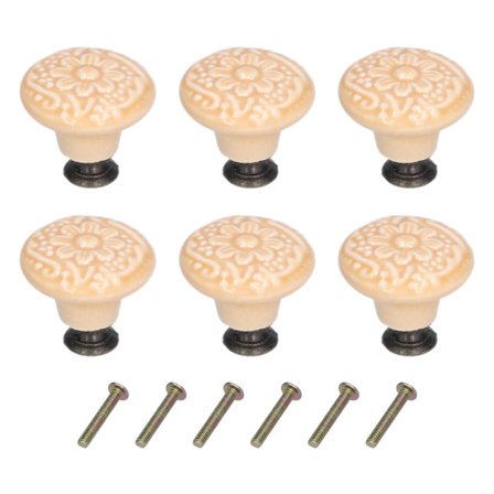 6 stk runde keramiske skap knotter utsøkt enkelt hull trekkhåndtak for skuff skap dør gul