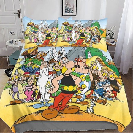 Asterix Sängkläder Set 3D Anime Påslakan Vuxen Män Tonåringar Barn Pojkar Mikrofiber med Dragkedja 3 Delar Örngott Dubbelsäng Linne