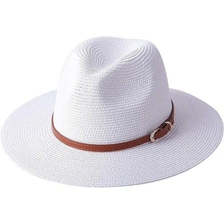 Herr Dam UPF50 Foldbar Sommer Stråhat Bredskygget Fedora Solhat Strandhat (Hvid, One Size)