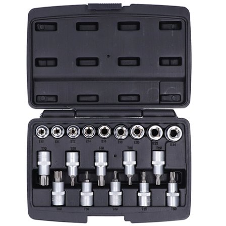 19stk Pentalobe Star Bits Sockets Kit Han-Hun E Sockets 1/2in Drive T20-T70 / E10-E24 Værktøj