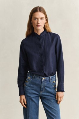 GANT - Bluse i linblanding med rysjer til dame evening blue