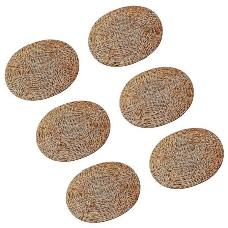 6x Rattanflettede Plassmatter Oval Runde Bordmatter Sklisikre Varmebestandige Plassmatter Naturlig Multipurp-yuhao