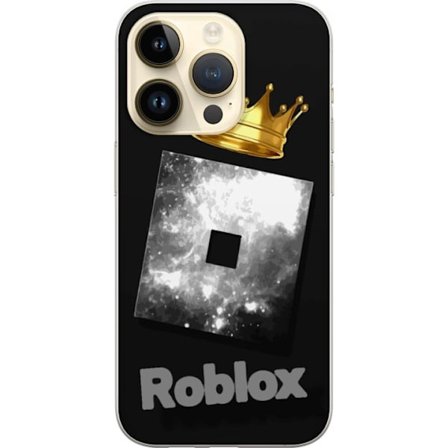 Kompatibel Mobilcover til Apple Apple iPhone 15 Pro Minimalistisk sort og sølvfarvet Roblox-symbol med gylden krone og luksuriøs gamer-æstetik på