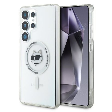 Fodral Karl Lagerfeld Knapp Choupette Huvud Tryckt Logo MagSafe Samsung Galaxy S25 Ultra vit