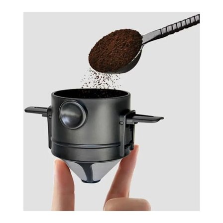 Bærbar sammenklappelig kaffefilter i rustfrit stål, drypbakke til kaffe og te, tragtkurv, genanvendelig tekande, kaffedrypper (1 stk)