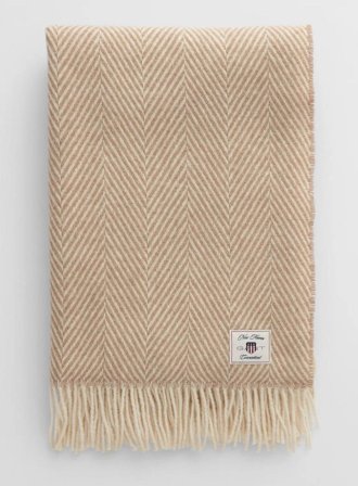 GANT Herringbone Ullpledd Taupe-Beige 130x200