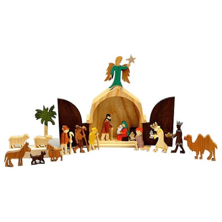 Julehistorien Unikt julekrybbesett av tre Julekrybbe -ES