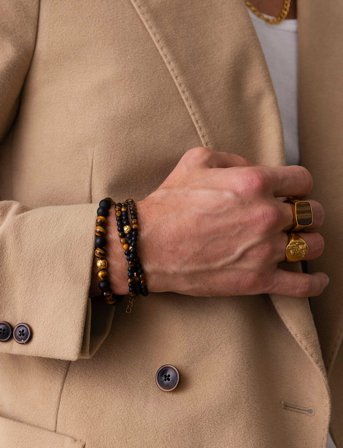 Nialaya The Mykonos Collection - Brown Tiger Eye, Matte Onyx, And Go - Brown - L 18 cm