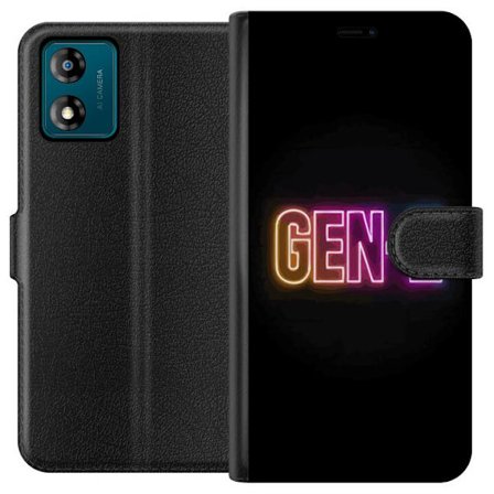 Kompatibel Tegnebogsetui til Motorola Motorola Moto E13 Neontekst Gen Z i farverigt lys mod en mørk baggrund i moderne digital stil