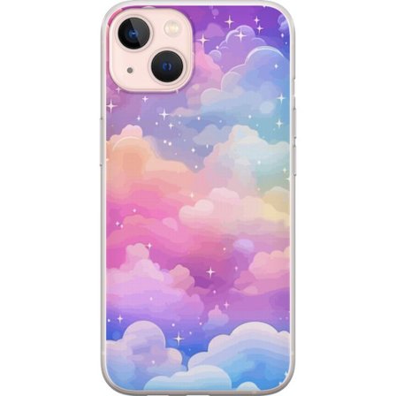 Kompatibelt Mobildeksel til Apple iPhone 13 mini Søt enhjørning med regnbuefarget hår mot en stjernebelagt pastellbakgrunn i kawaii-stil
