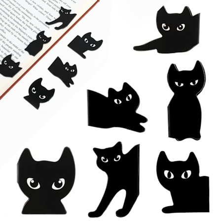 12 stk. kattebogmærker til kvinder, søde sorte katte sidemarkører unikke kawaii bogclips gaver til lærere studerende bogelskere