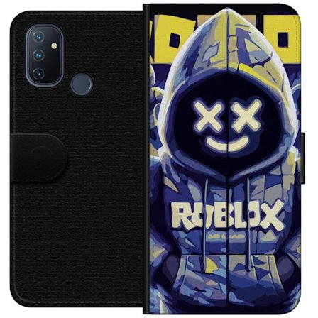 Kompatibelt Lommeboketui til OnePlus OnePlus Nord N100 Blågul Roblox hettegenserfigur med minimalistisk neonstil og masket ansikt, moderne spillillus