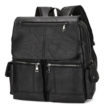 Svart Vattentät Ryggsäck i PU-Läder (Vegan)