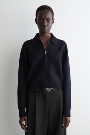 COS Femme Veste En Maille Double Face Jacket in Bleu