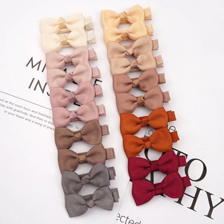 20pcs Solid Ribbon Bowknot Hair Clips For Baby Girls Handmade Cute Bows Hairpin Barrettes Headwear Kids Hair Accessories