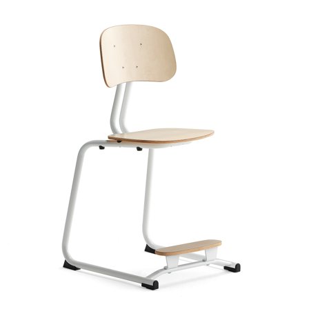 Klassenzimmerstuhl YNGVE, Kufengestell, weiß, Birke, H 500 mm