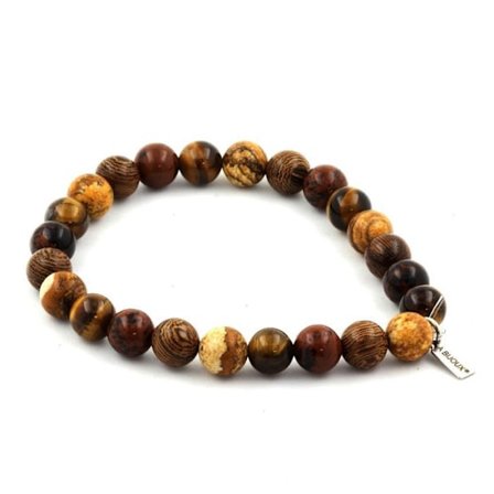 Stenar och mineraler. Mahogny Obsidian + Tiger Eye + Landscape Jasper Beads Armband + Made in France.