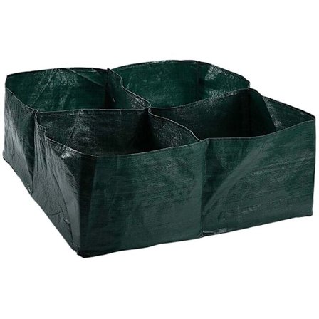 Upphöjd odlingsbädd i tyg, 4 uppdelade rutor, fyrkantig, hållbar kruka för grönsaker, blommor och växter