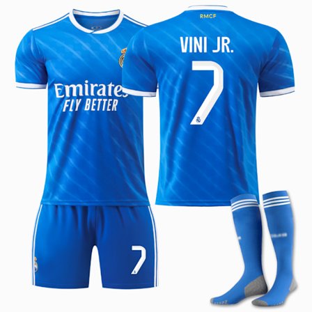 25-26 Real Madrid CF Udebane Tredje NO.7 VINI JR. Børne Voksen Fodboldtrøje Sæt Udstyr Med Strømper