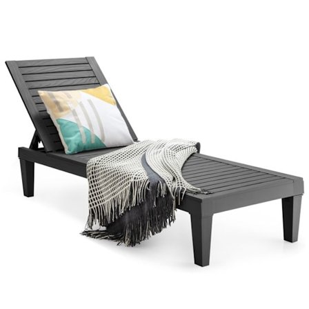 COSTWAY Solstol med justerbart ryggstöd i 5 lägen, väderbeständig för stranden 180KG svart