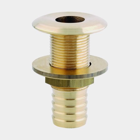 Dekdoorvoer voor slang Maestrini Through Hull Outlet With Hose Tail, messing, recht, bol, 3/8" G (BSP) tot 15 mm (19/32") slang