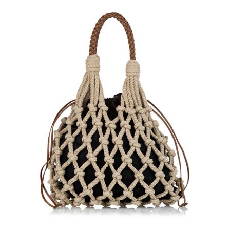 Prada Vintage, Pre-owned Knotted Cord Cotton Hobo Bag Wit, Dames, Maat:ONE Size,gevlochten