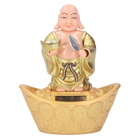 Lyckliga Pengar Maitreya Buddha Solcells Buddha Staty Sol Gud av rikedom Figur Hem Rum Dekor Skrivbordstillbehör Guld
