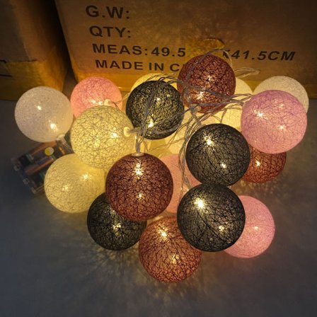 Harmaa harmaa Garland puuvillapallolamppu 1,5M, 10 LED-valon makuuhuoneen valaisin